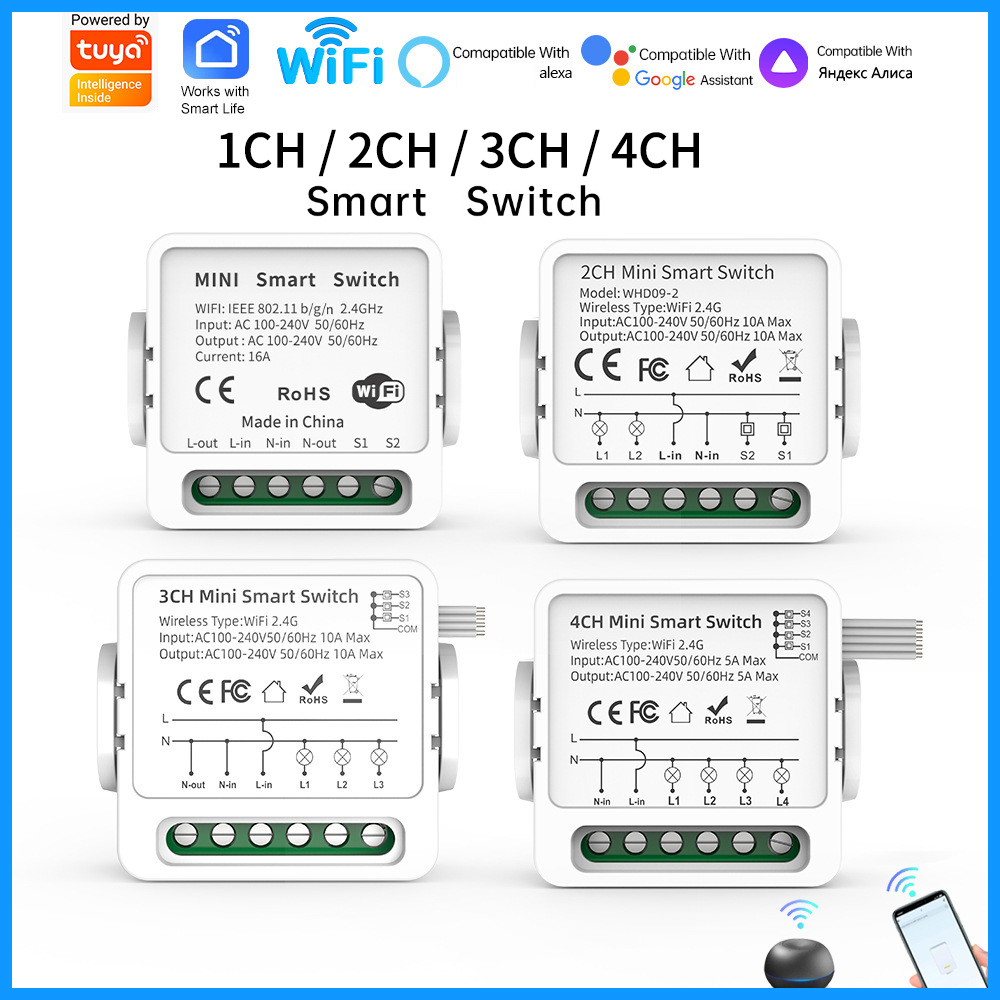 Smart Home Security - Tuya WiFi Smart-Schalter 1/2/3/4-fach 4-Wege Mini