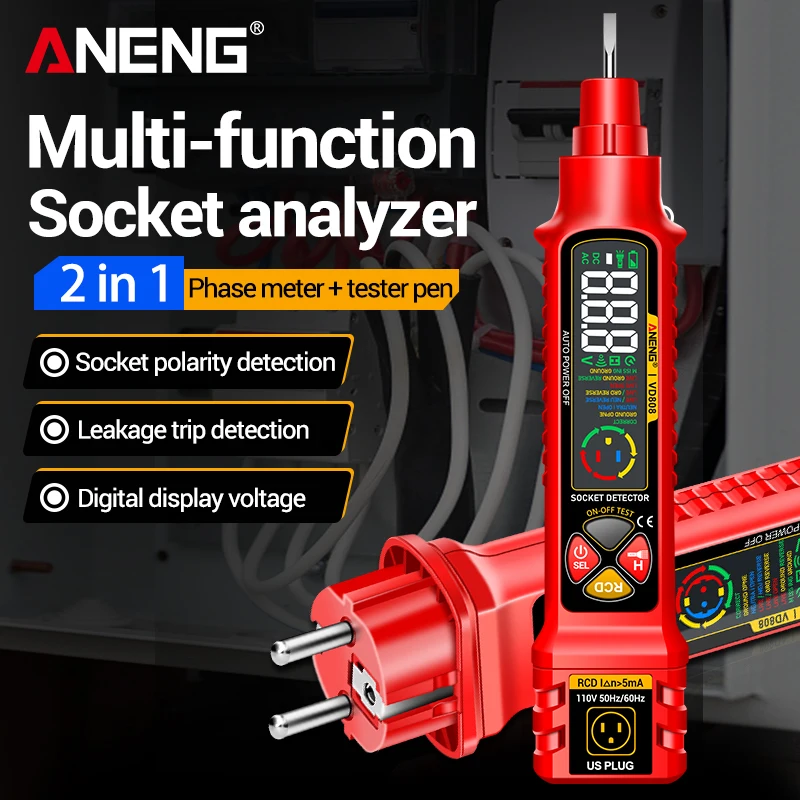 Home Automation Kit - Steckdosentester ANENG VD808 Digitaler Stromkreisfinder AC/DC