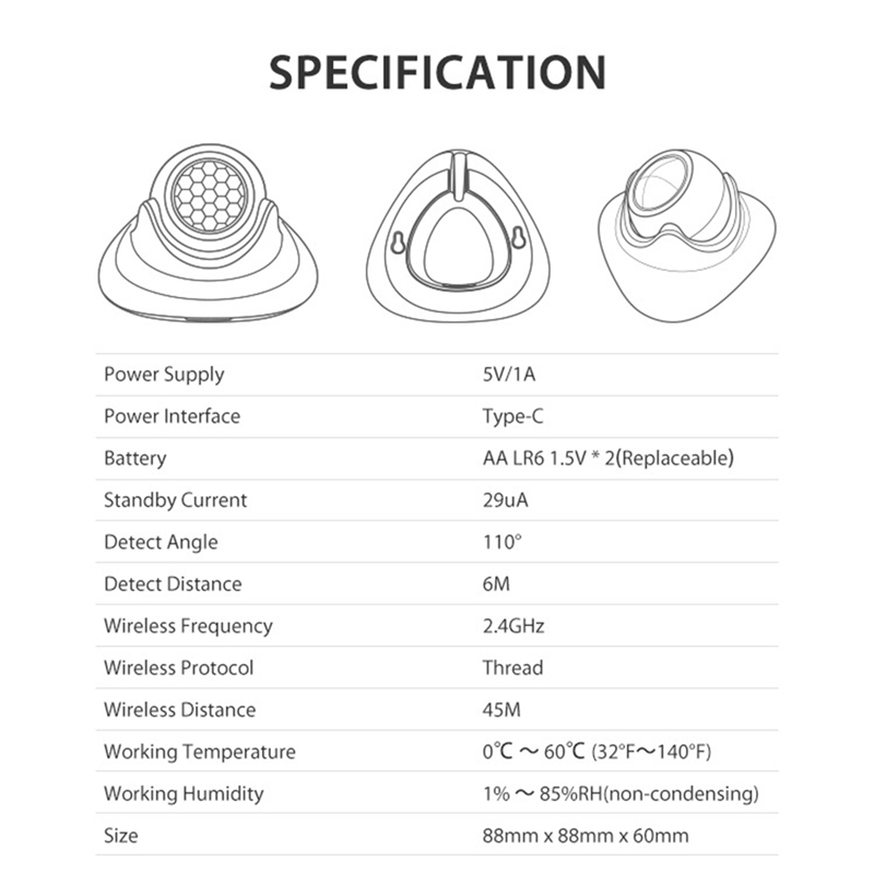 Smart Home Hub - FEDI-Matter Thread Bewegungssensor für menschliche Anwesenheit